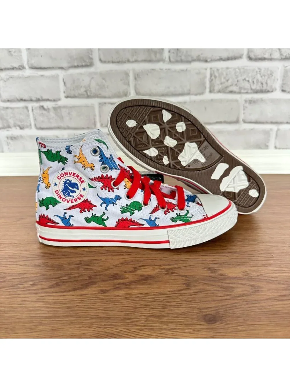 CONVERSE ALL STAR CTAS HI Dinosaur 2 Kids Shoes Canvas White Red Sneaker 663636C